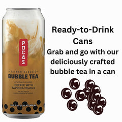 Pocas Bubble Tea milk tea in glass over ice for a refreshing chill.
