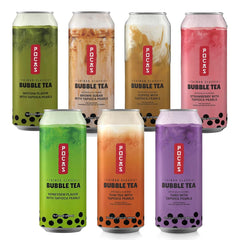 Pocas Bubble Tea 7-pack label shows flavor variety for convenient enjoyment.