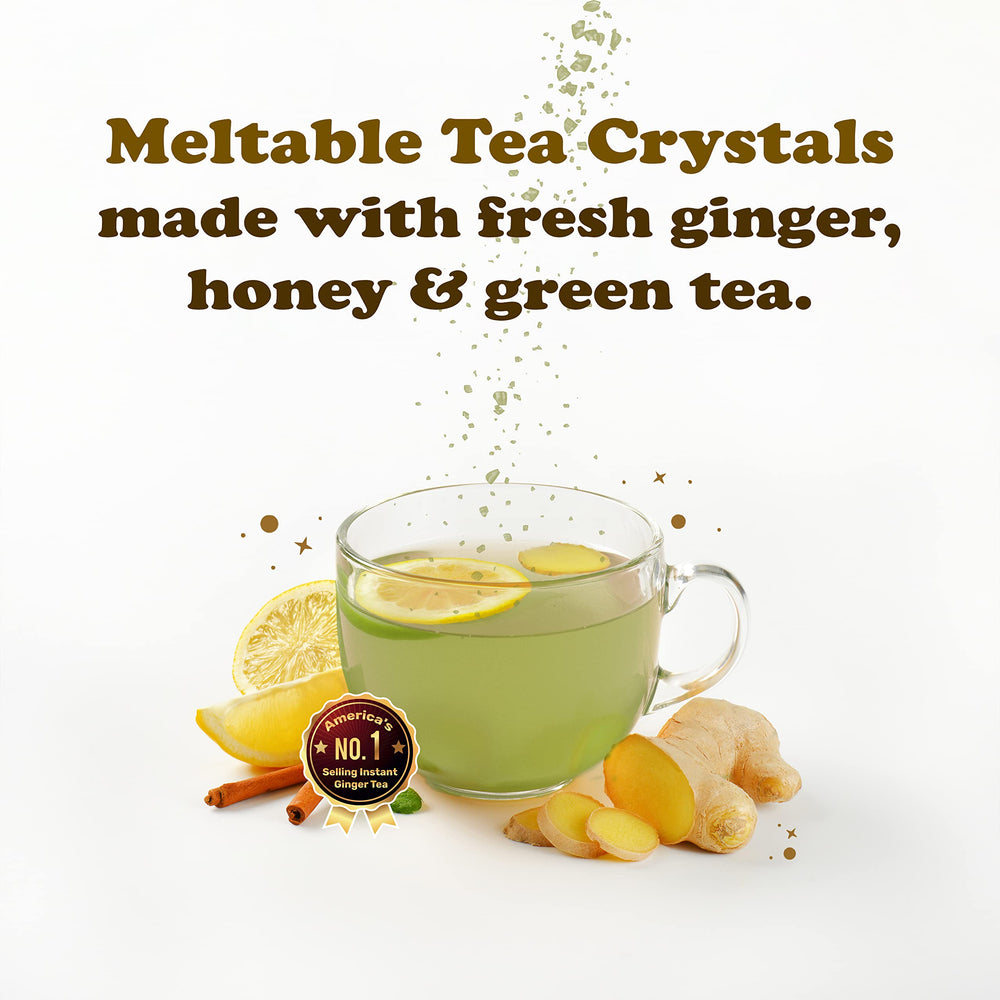 Close-up of Pocas Green Tea extract crystals with honey and ginger notes