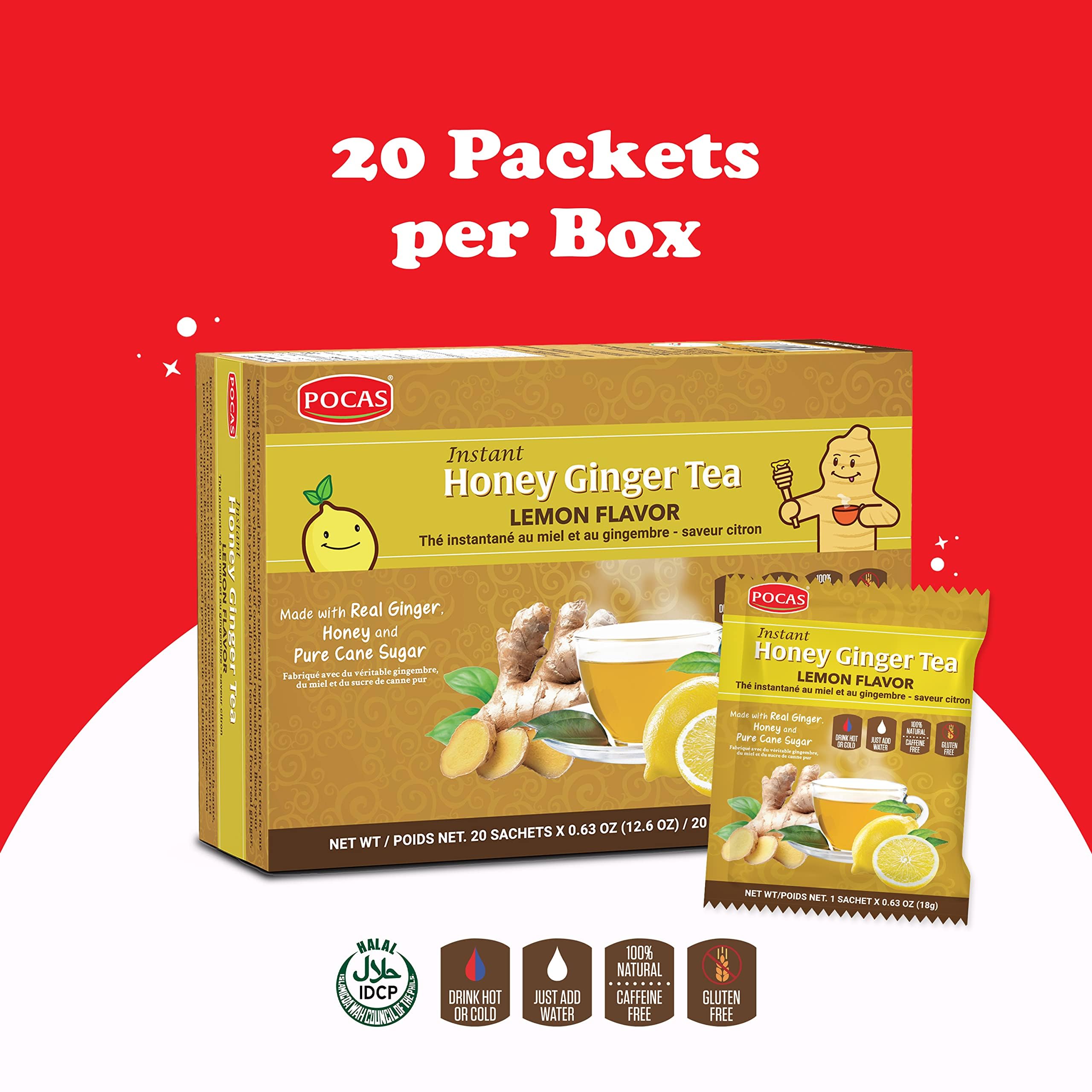 Pocas Honey Ginger Tea crystals aroma lemon and ginger brighten your break.