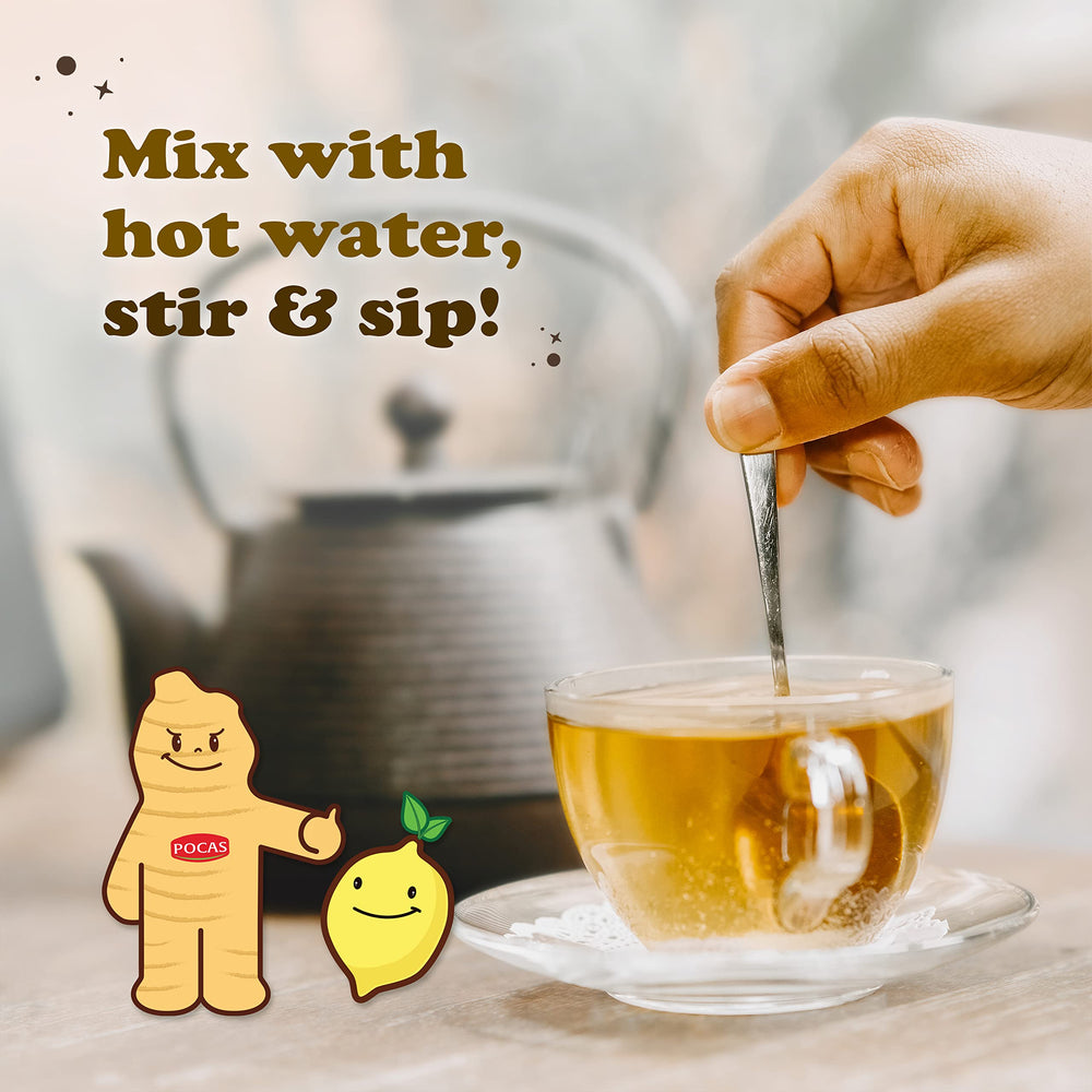 Close-up of Pocas tea crystals with honey and lemon notes.