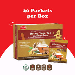 A steaming cup of Pocas Honey Ginger tea with cinnamon aroma.