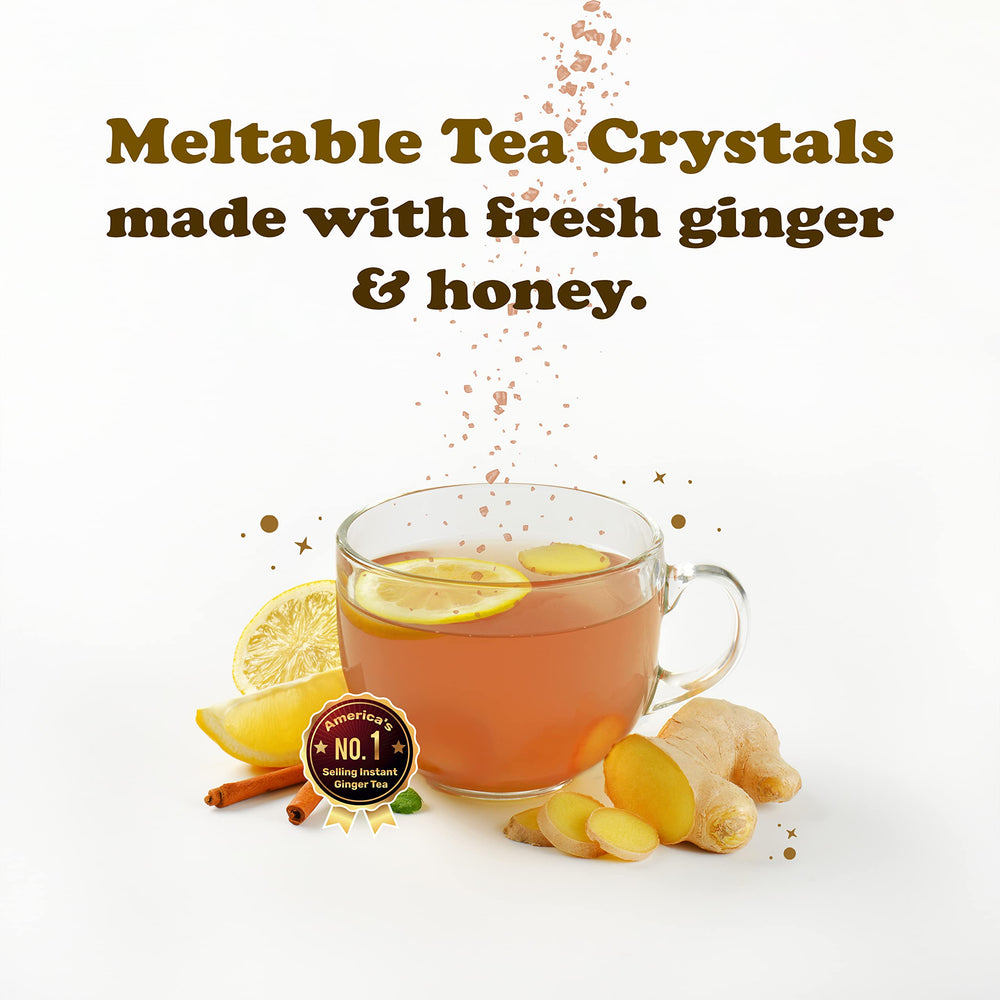 Pocas Honey Ginger tea crystals mixing into hot water releasing aroma.
