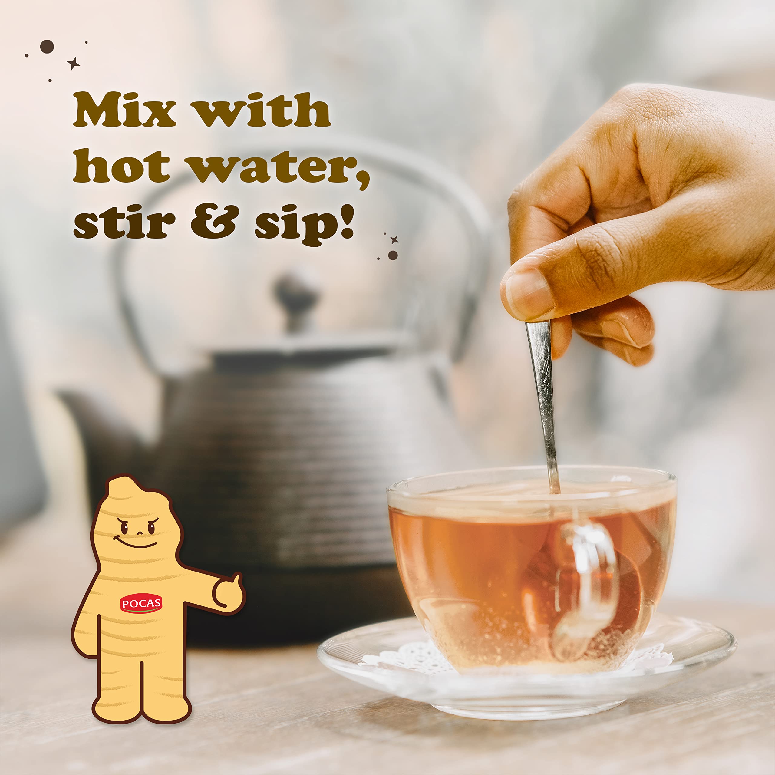 Pocas honey ginger tea served iced for a refreshing caffeine-free option.