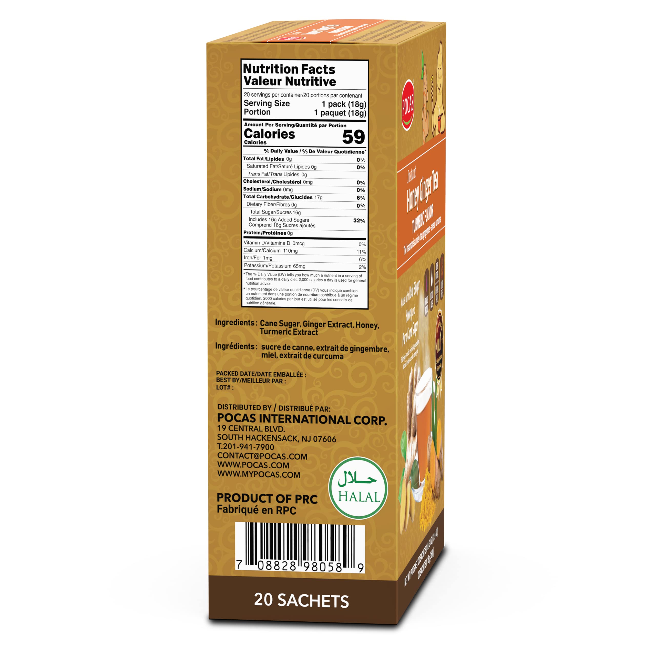 Pocas honey ginger tea 2-pack box shown for convenient storage and quick brewing.