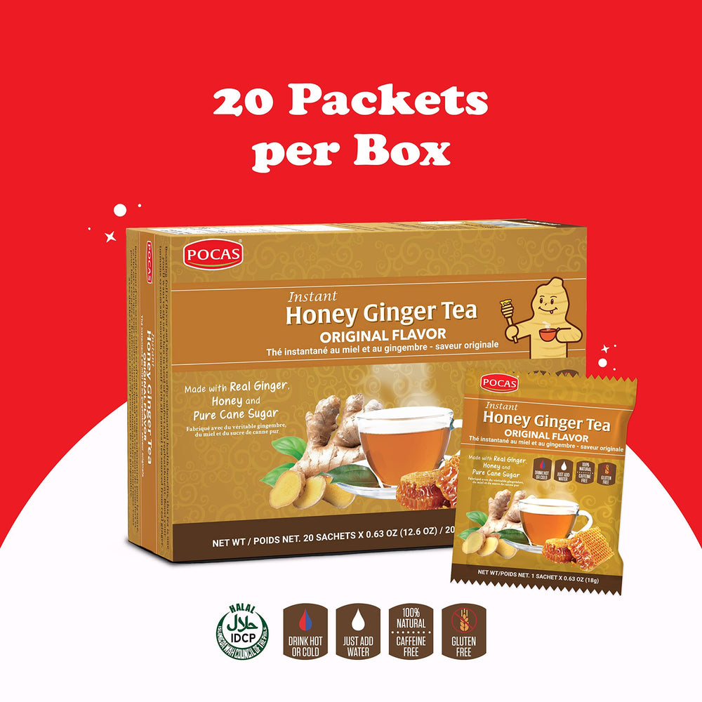 Pocas Honey Ginger tea packets opened, ready to brew a comforting cup.