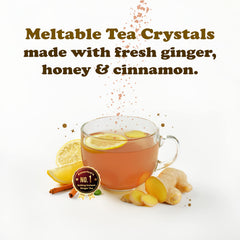 Pocas honey-ginger crystals dissolving in cold water make refreshing iced tea.
