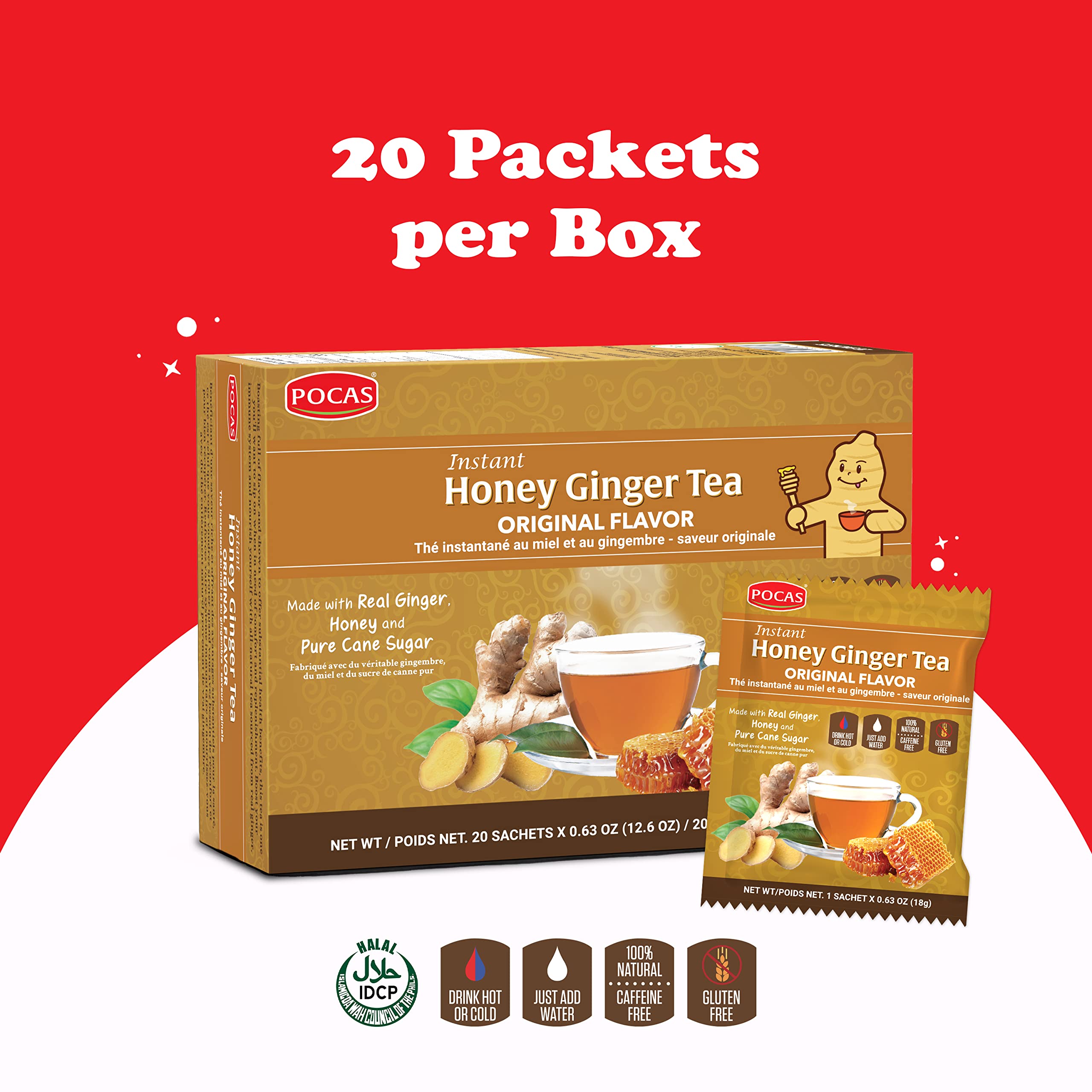 Pocas tea crystals poured into a mug for fast, mess-free prep.