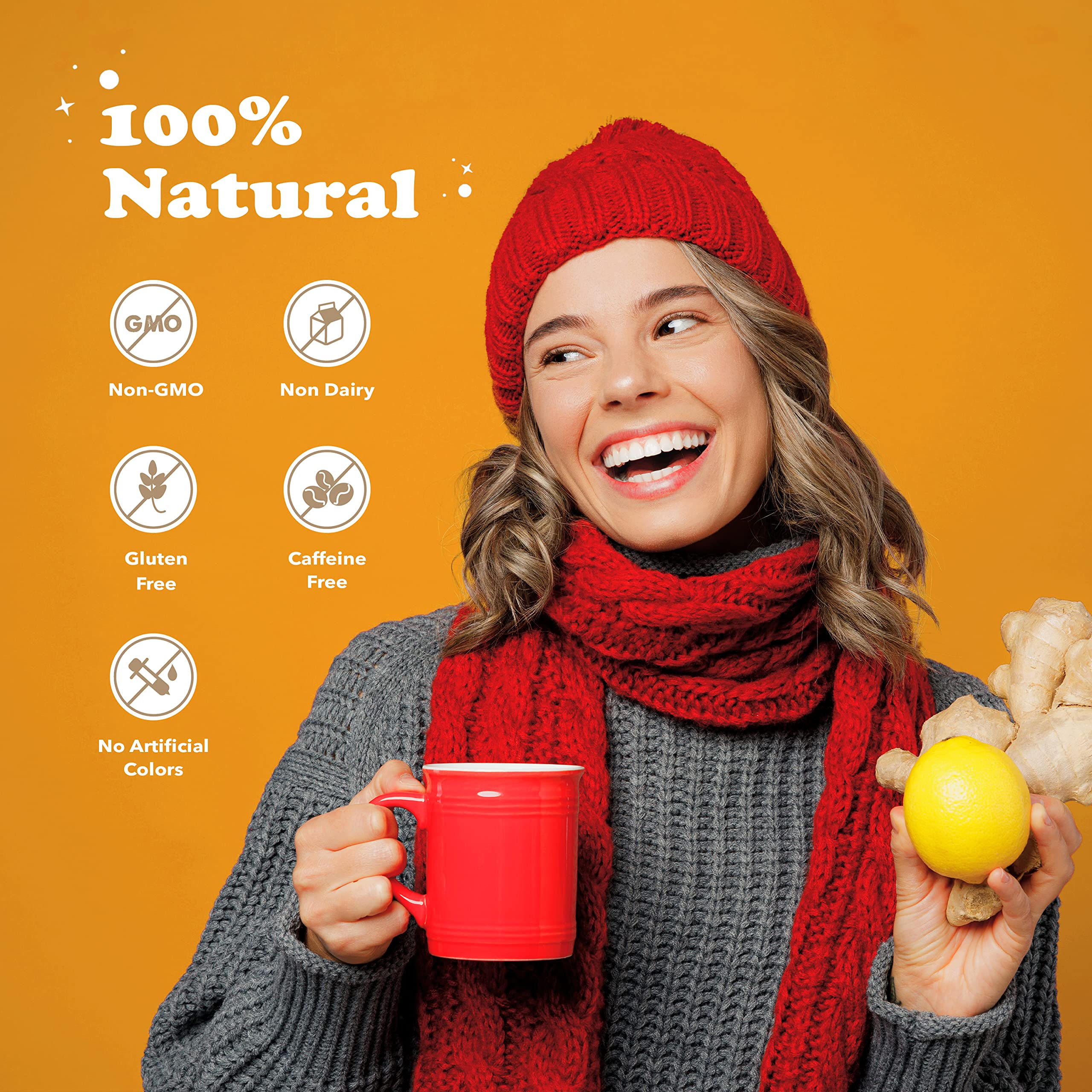 Pouring Pocas Honey Ginger tea crystals into a cup for a refreshing cup