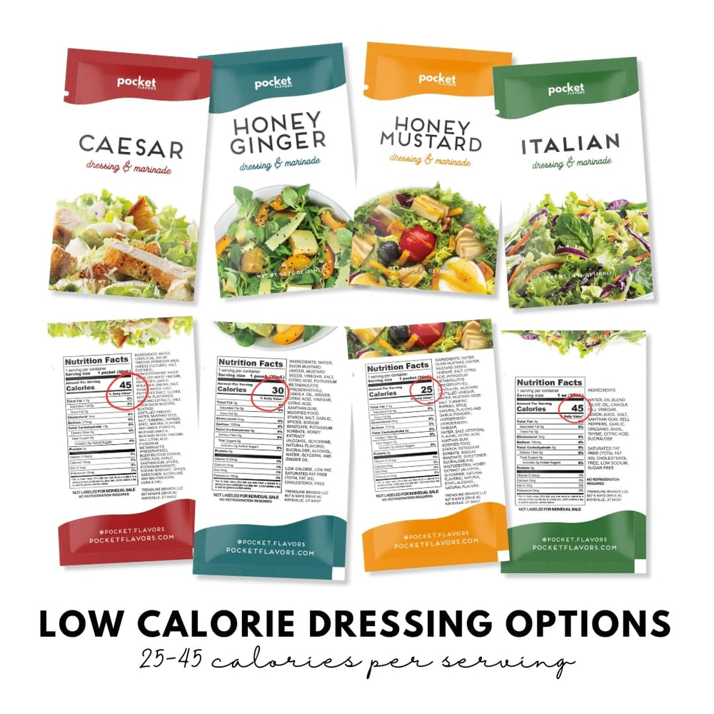 Pocket Flavors Greek dressing pouch ideal for veggie bowls.