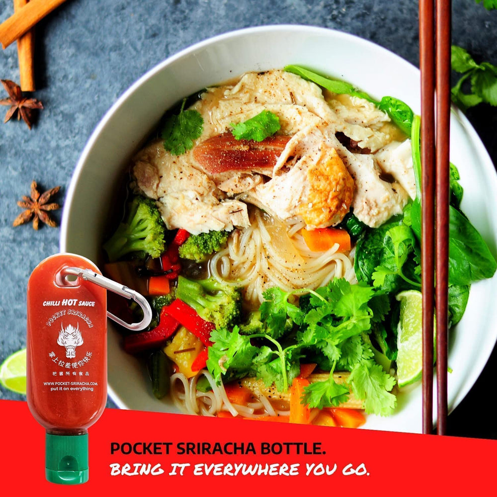 Pocket Sriracha flip-cap design prevents leaks.