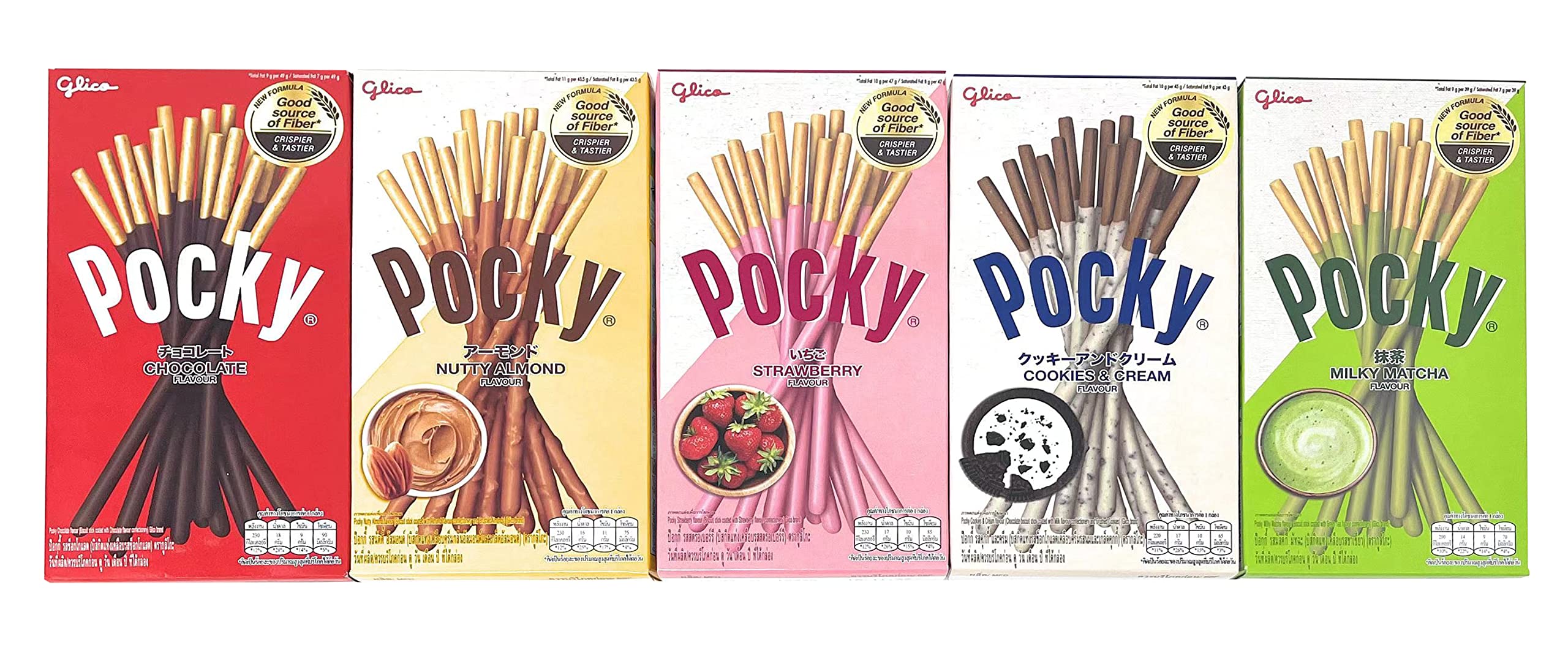 Pocky 5 Flavor Variety Pack front view with five sticks for sharing.