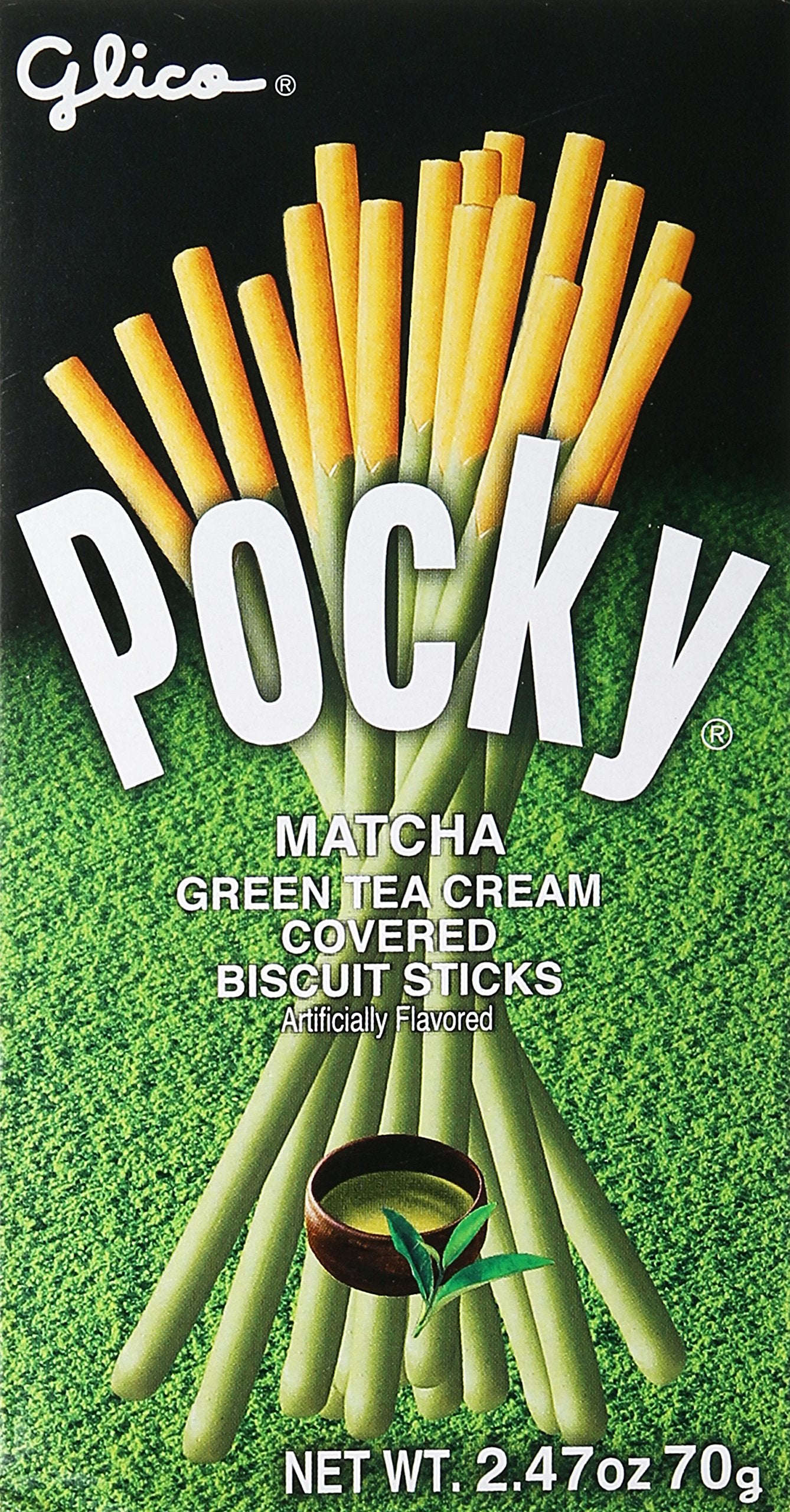 Pocky Matcha Green Tea Cream biscuit sticks ready for a quick snack