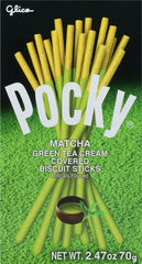 Pocky Matcha Green Tea Cream dipped stick highlights crisp exterior