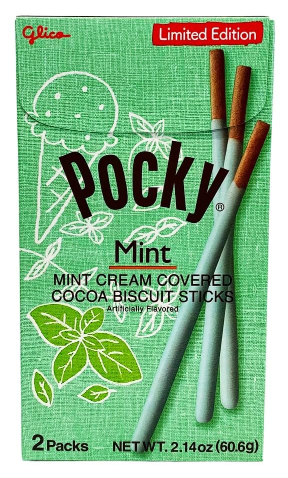 Pocky Mint Biscuit Sticks Pack-5: ideal for sharing and minty snacking moments.