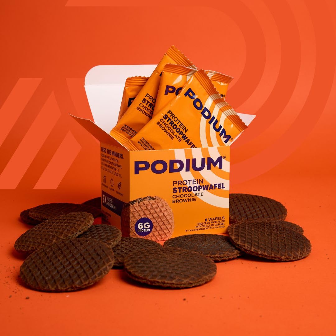 Podium Protein Stroopwafel on-the-go pack in a bag for travel.