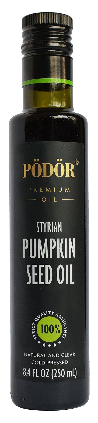 PÖDÖR pumpkin seed oil bottle in dark glass with rich aroma