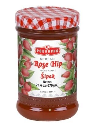 Podravka Rose Hip Jam jar shows vibrant color for toast and pastries