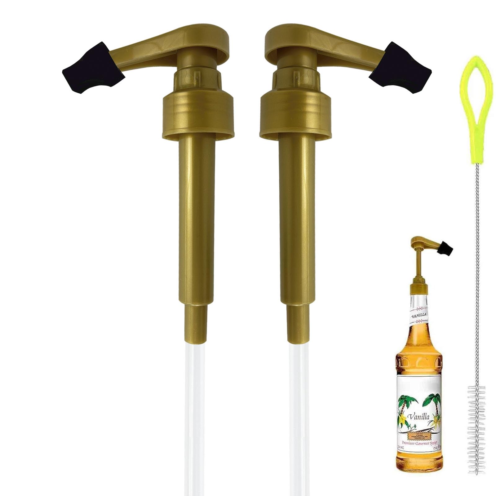 POFFYA coffee syrup pump for Monin 750ml glass bottle with gold finish and precise pours.