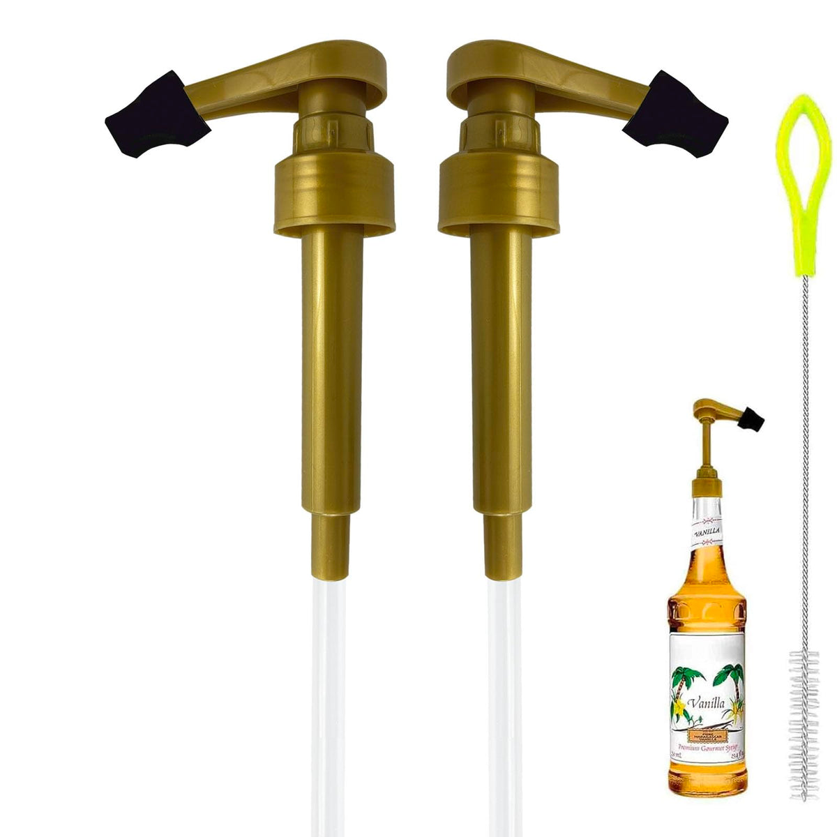 POFFYA coffee syrup pump for Monin 750ml glass bottle with gold finish and precise pours.