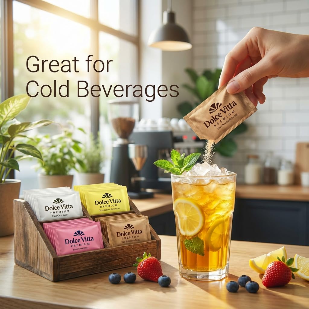 POGALIGHT Dolce Vitta sugar and sweetener variety streamlines beverage station setup.