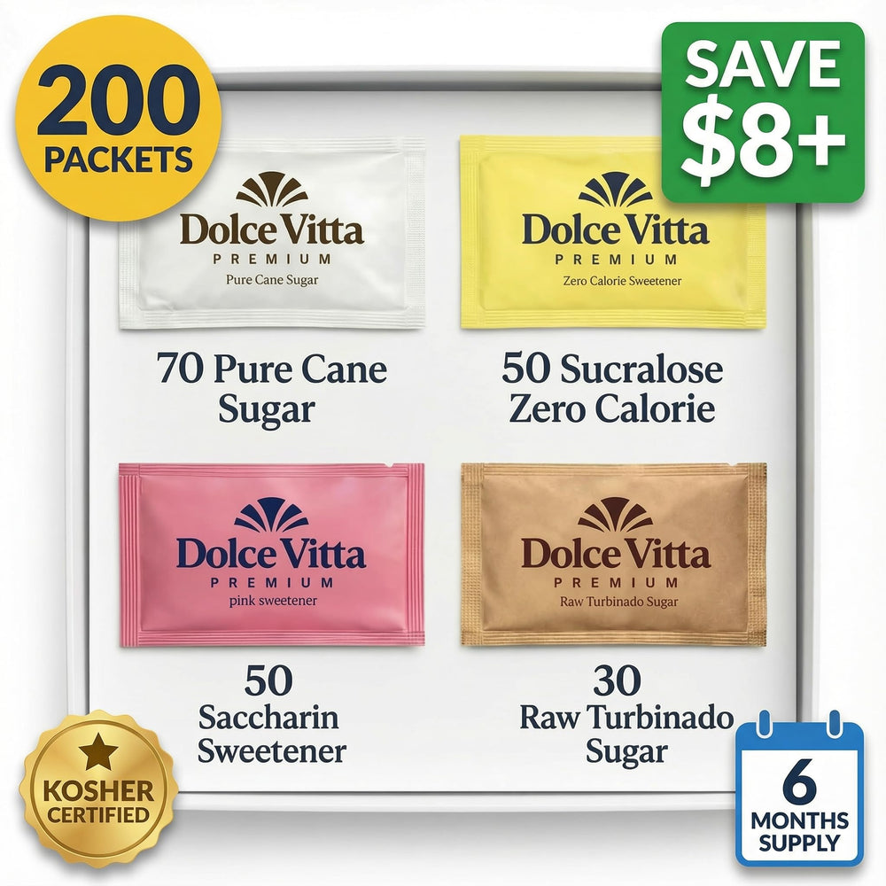 POGALIGHT Dolce Vitta packets close-up display color-coded sweeteners.