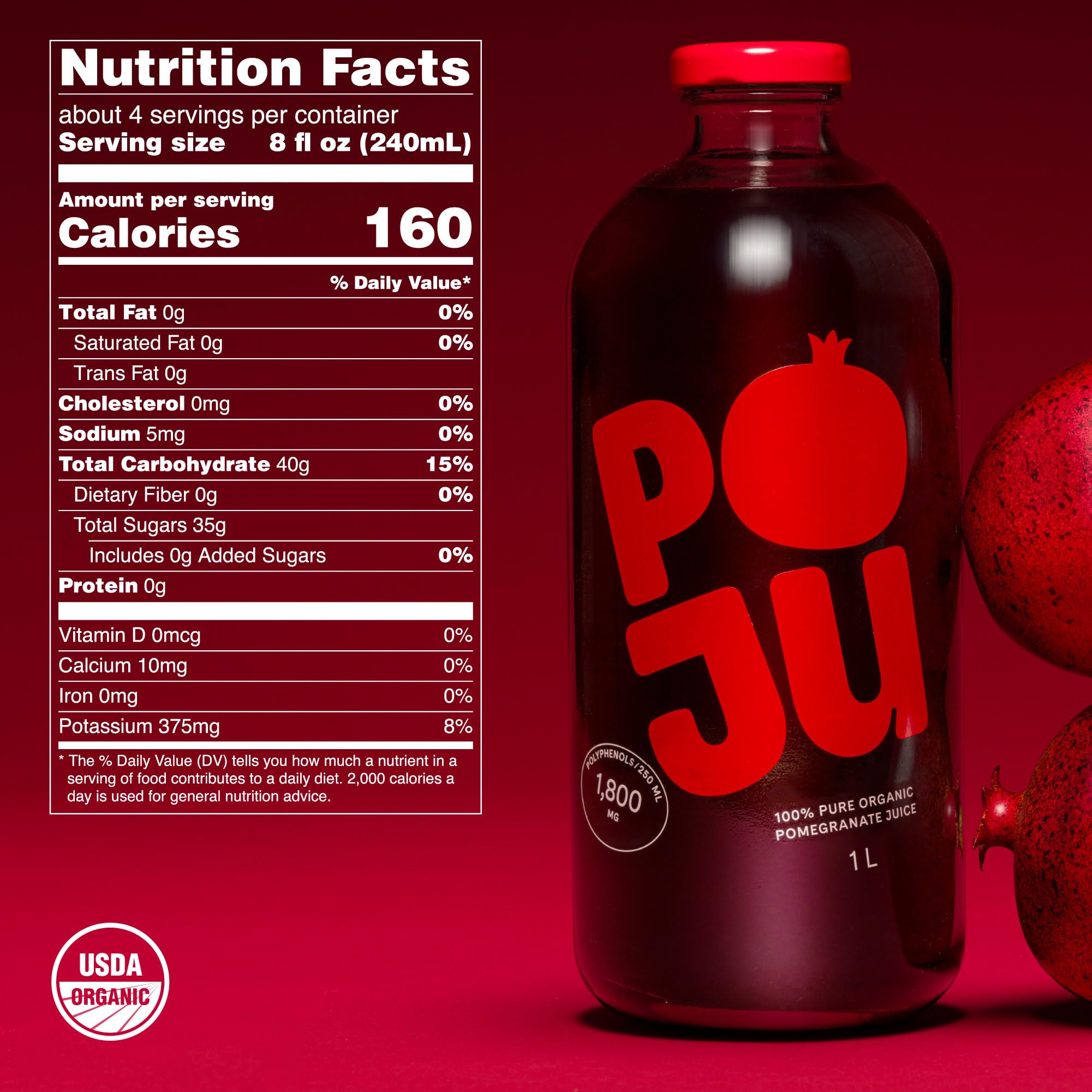 POJU bottle pour into glass highlighting a smooth, pulp-free texture