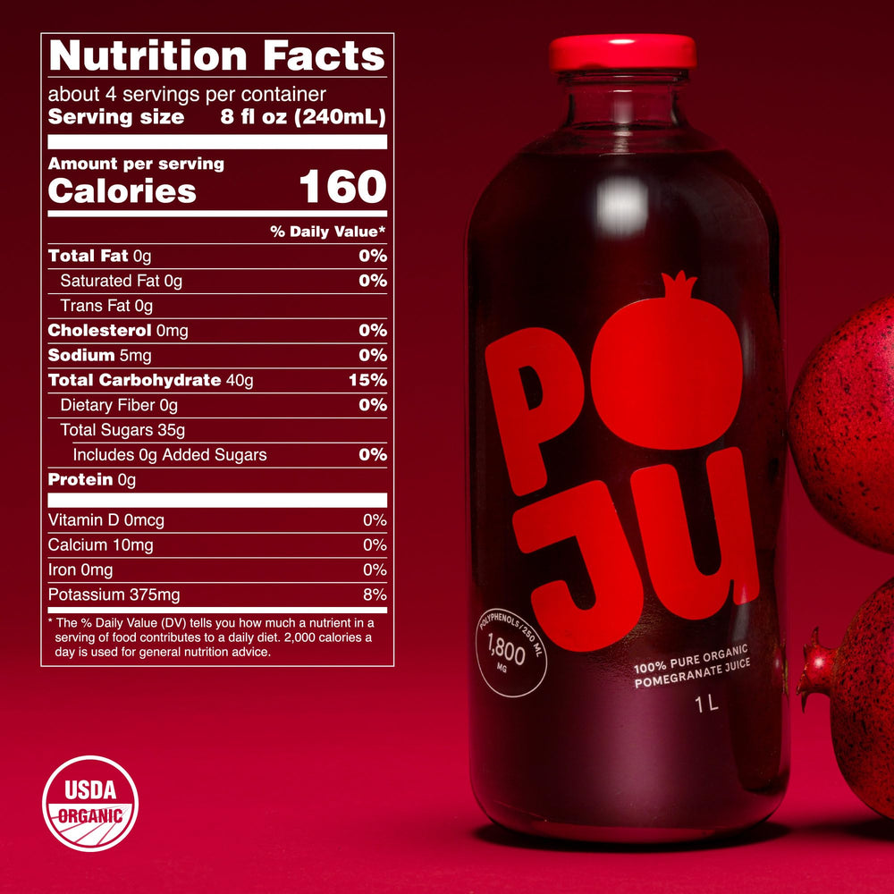 POJU bottle pour into glass highlighting a smooth, pulp-free texture