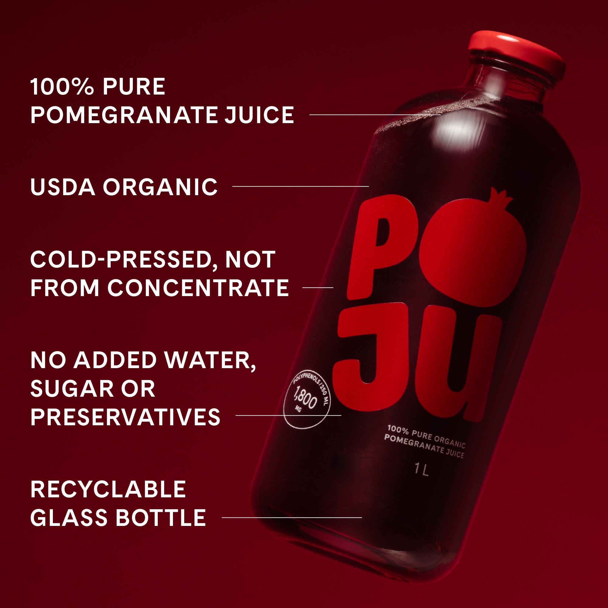 POJU juice in clear glass reveals bold, naturally tart flavor