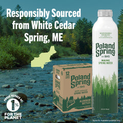 Poland Spring bottle highlights 1% For The Planet partnership.