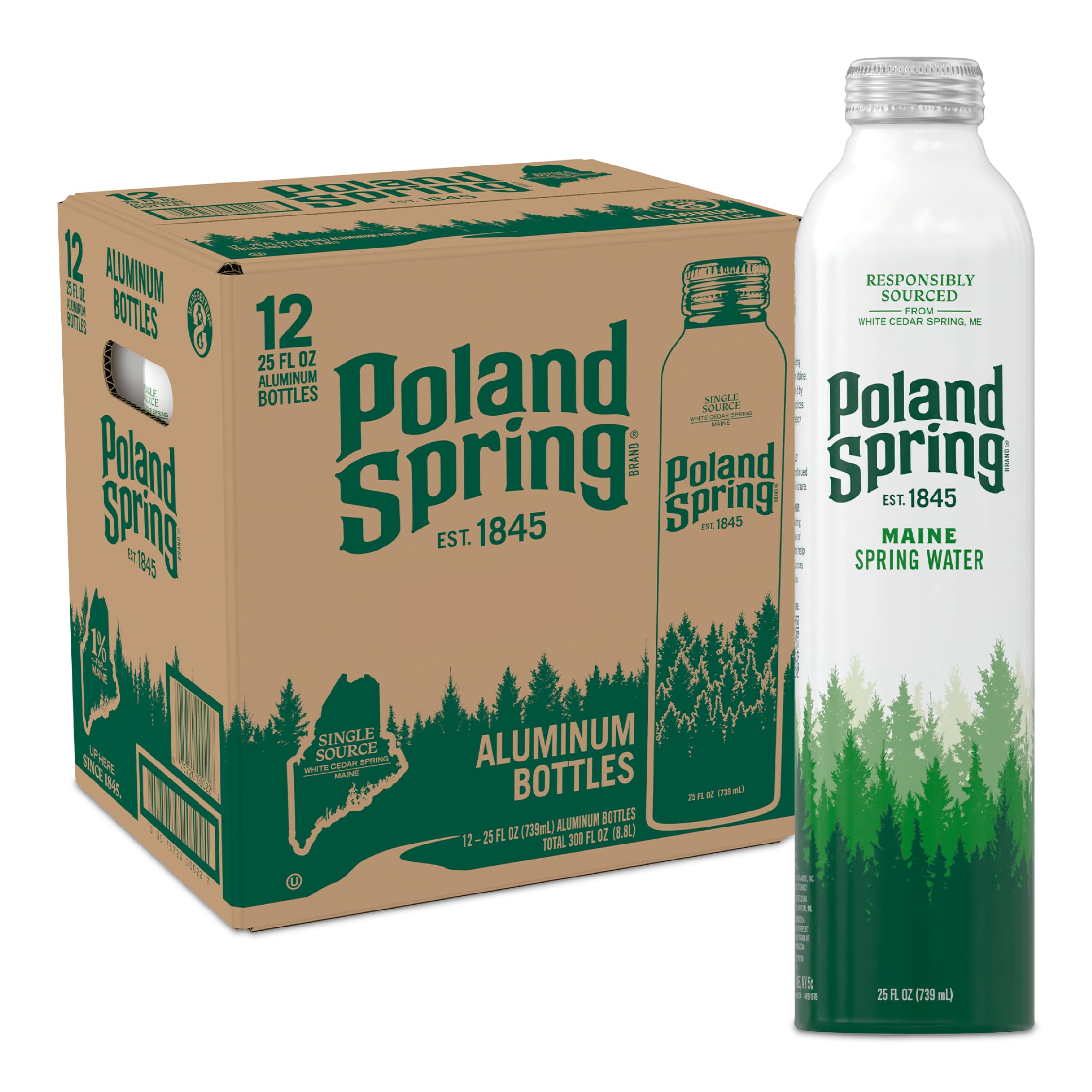 Poland Spring aluminum bottle 25 oz for on-the-go hydration.