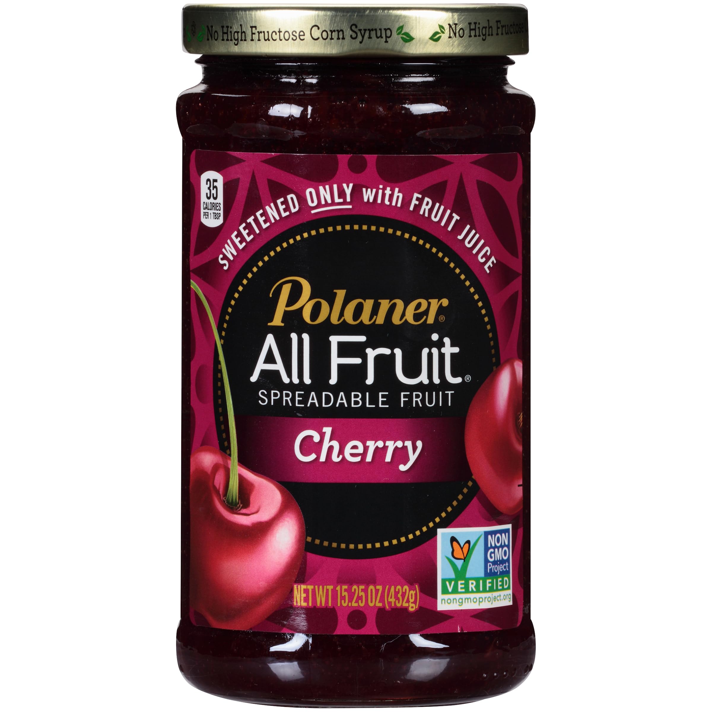 Polaner All Fruit Cherry spreadable jar highlighting real fruit flavor for breakfast