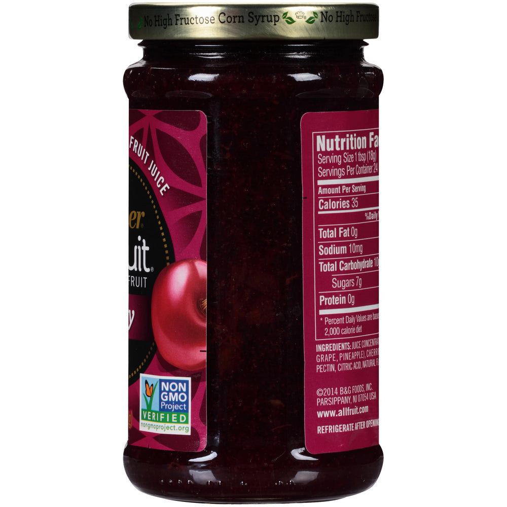 Polaner All Fruit Cherry spreadable swirled into warm oats for fruity lift