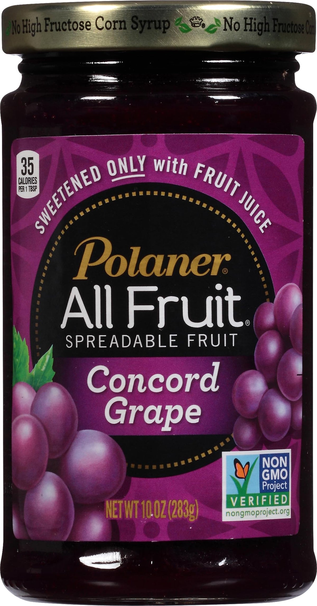 Polaner All Fruit Grape spreadable fruit jar showcases vibrant grape flavor for breakfasts.