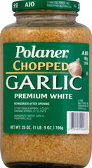 Polaner chopped garlic jar on shelf designed for long flavor life.