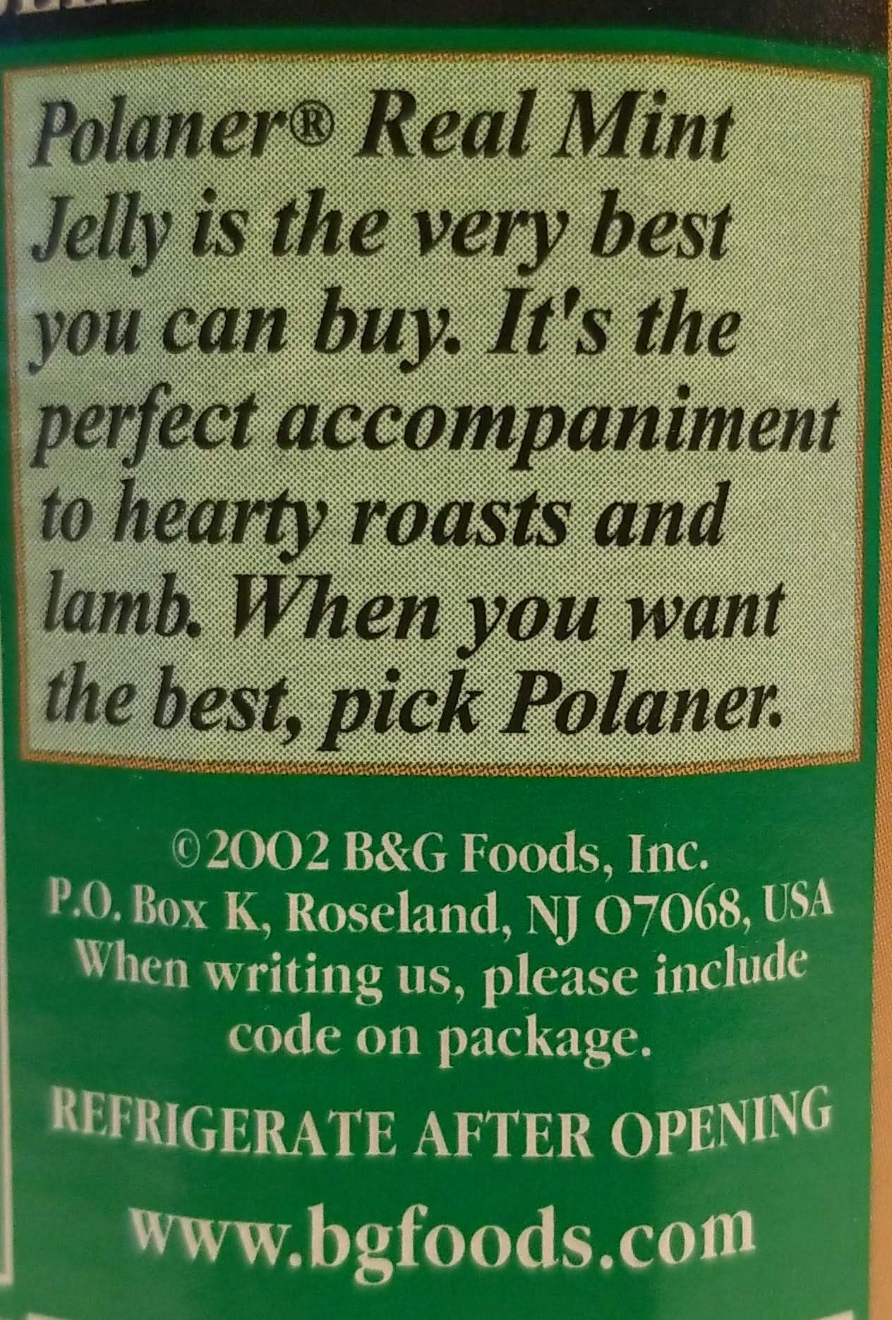 Cheese-board pairing is enhanced with Polaner Real Mint Jelly 10oz 2-pack.