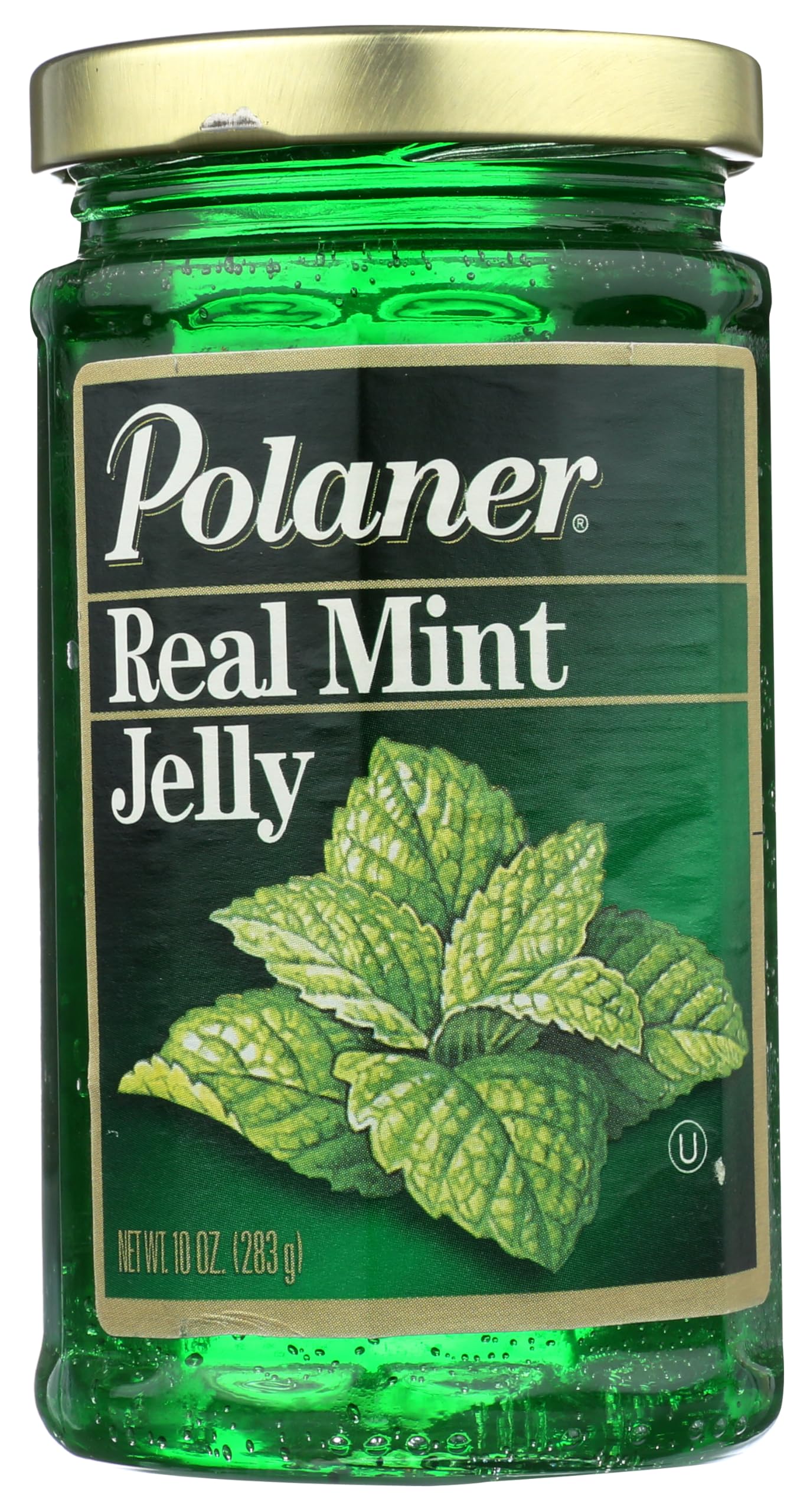 Polaner Real Mint Jelly bottle on kitchen counter, ideal for toast topping.