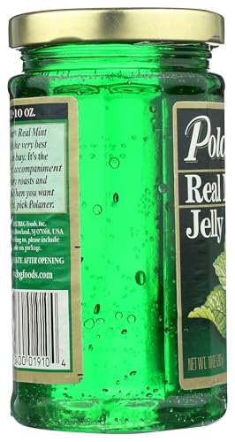 Polaner Real Mint Jelly on spoon, glossy mint glaze for drizzling.