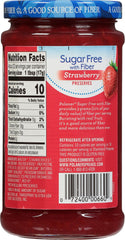 Polaner Sugar-Free Strawberry Preserves label close-up showing fiber claim.