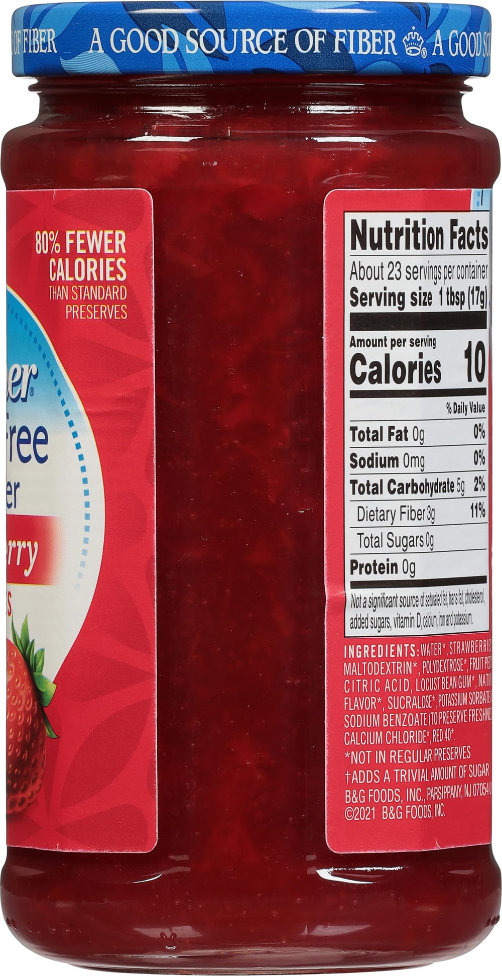Polaner Sugar-Free Strawberry Preserves topping yogurt for a fruity snack.