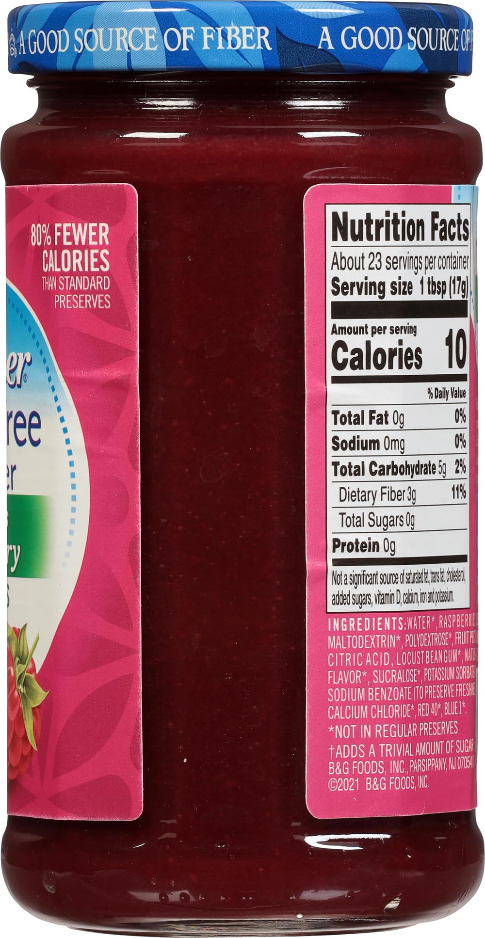 Polaner Sugar Free with Fiber raspberry preserves close up showing glossy texture