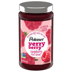 Polaner Verry Berry fruit spread jar showing rich raspberry flavor for breakfast