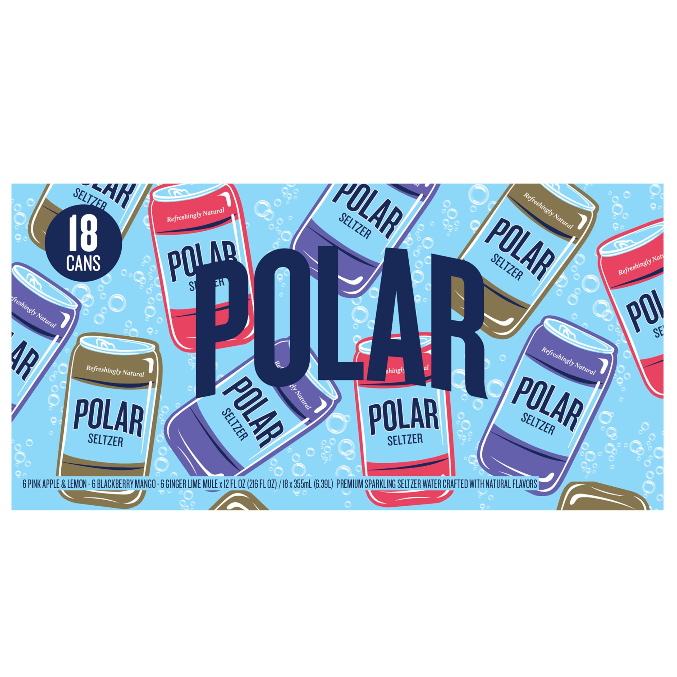 Polar Seltzer bubbles close-up shows long-lasting effervescence for crisp hydration.