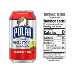 18-pack of Polar Seltzer Cranberry Lime offers convenient zero-calorie hydration