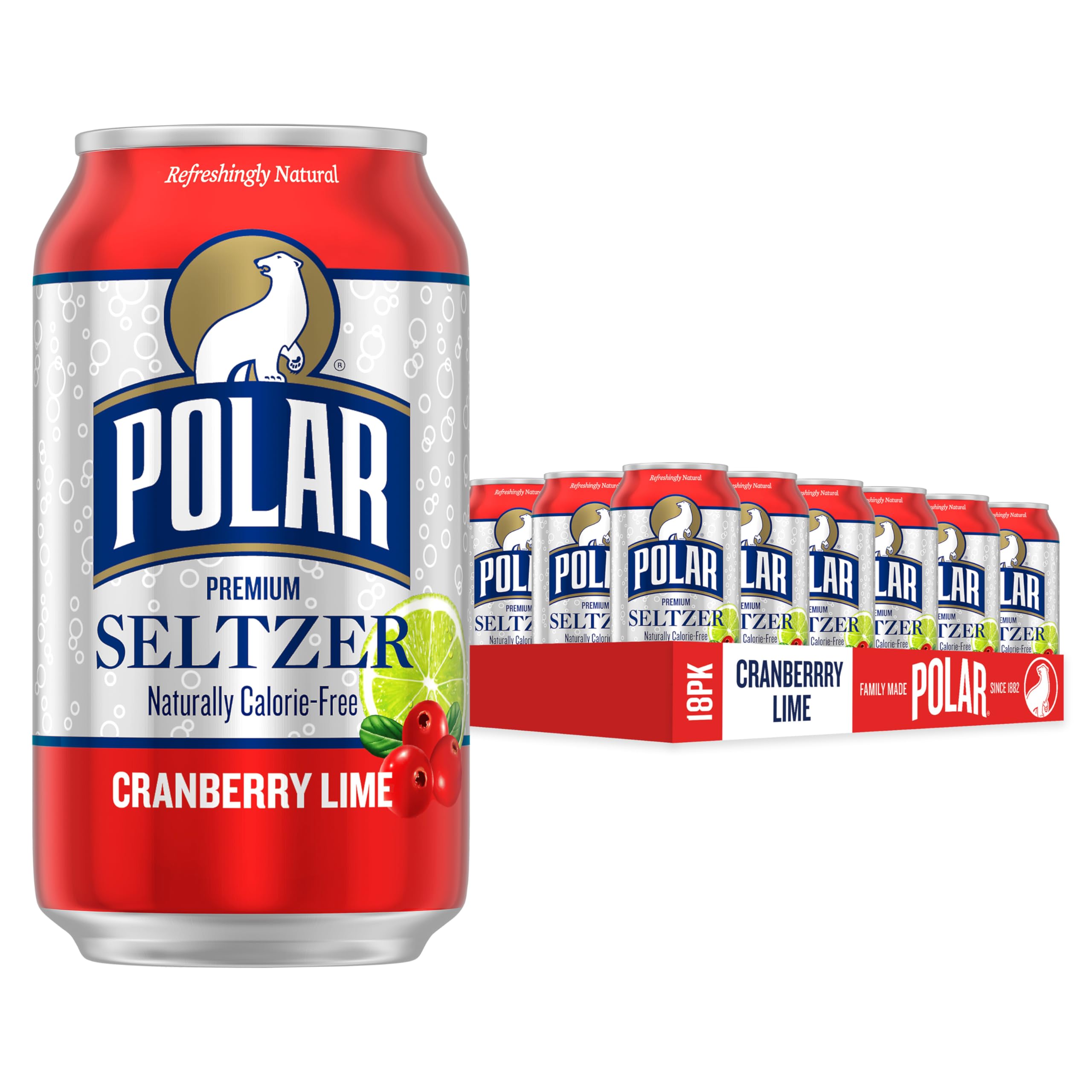 Polar Seltzer Cranberry Lime can front with crisp bubbles for refreshing hydration