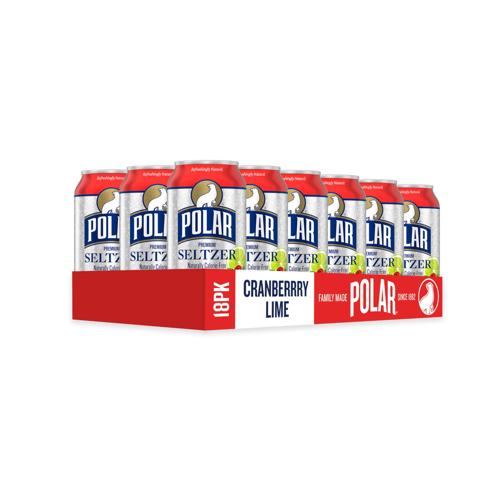 Chilled Polar Seltzer Cranberry Lime beside a glass, ideal for a refreshing mocktail