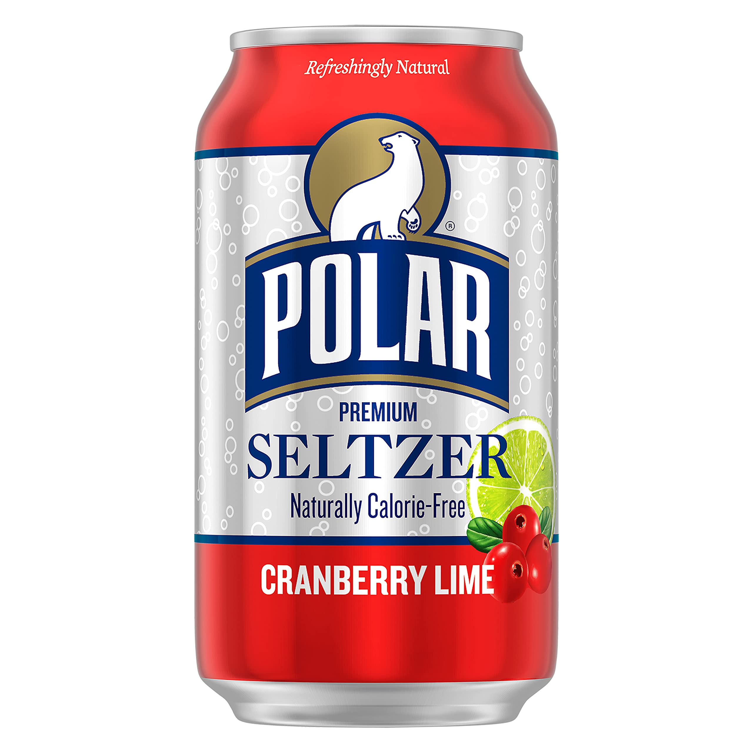Polar Seltzer Cranberry Lime can showing no sugar and pure ingredients