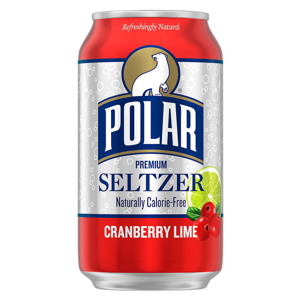 Polar Seltzer Cranberry Lime can showing no sugar and pure ingredients
