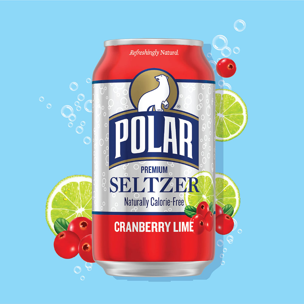 Pouring Polar Seltzer Cranberry Lime into a glass for a bubbly, calorie-free sip