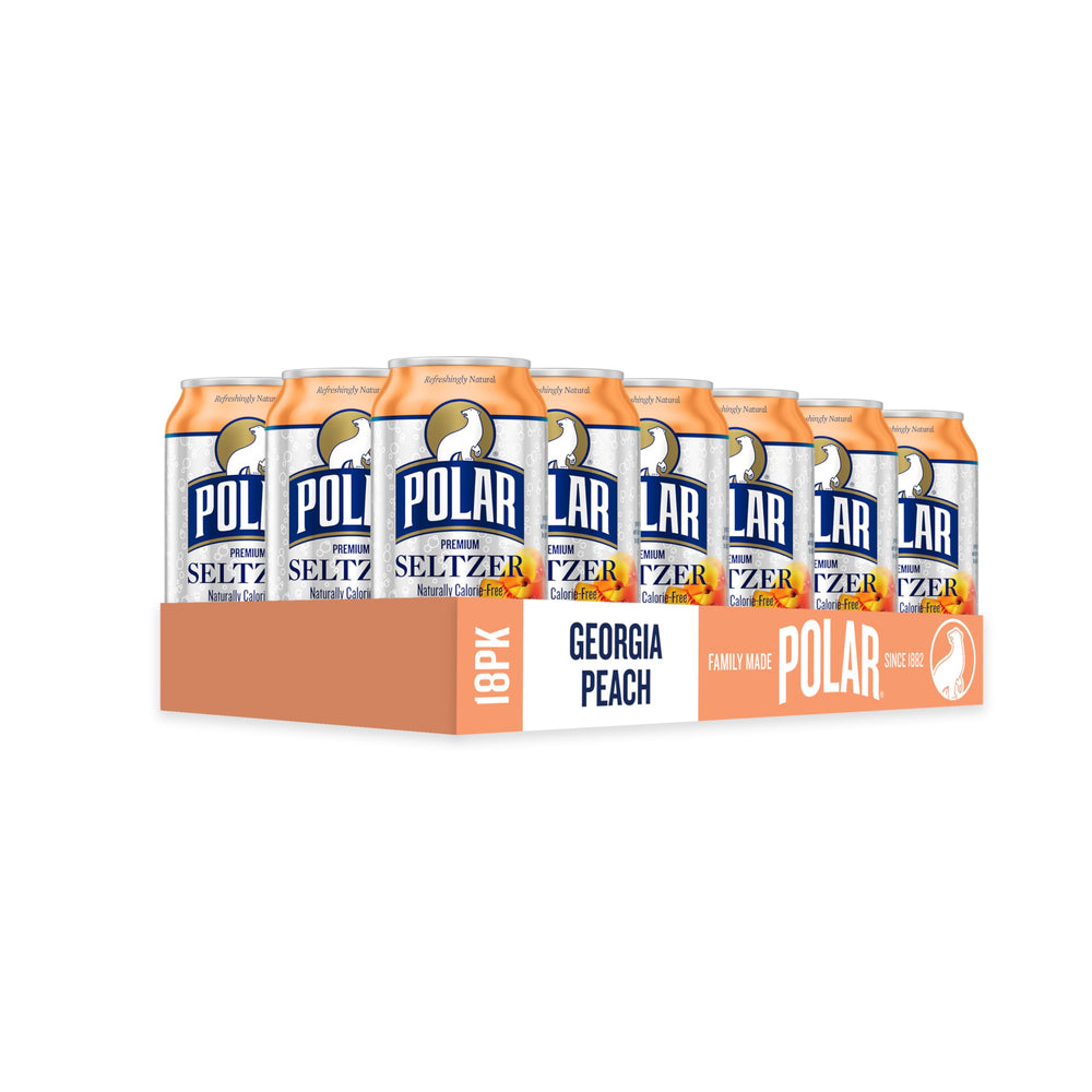 POLAR Seltzer Georgia Peach bubbles closeup emphasizes lively effervescence for everyday moments.